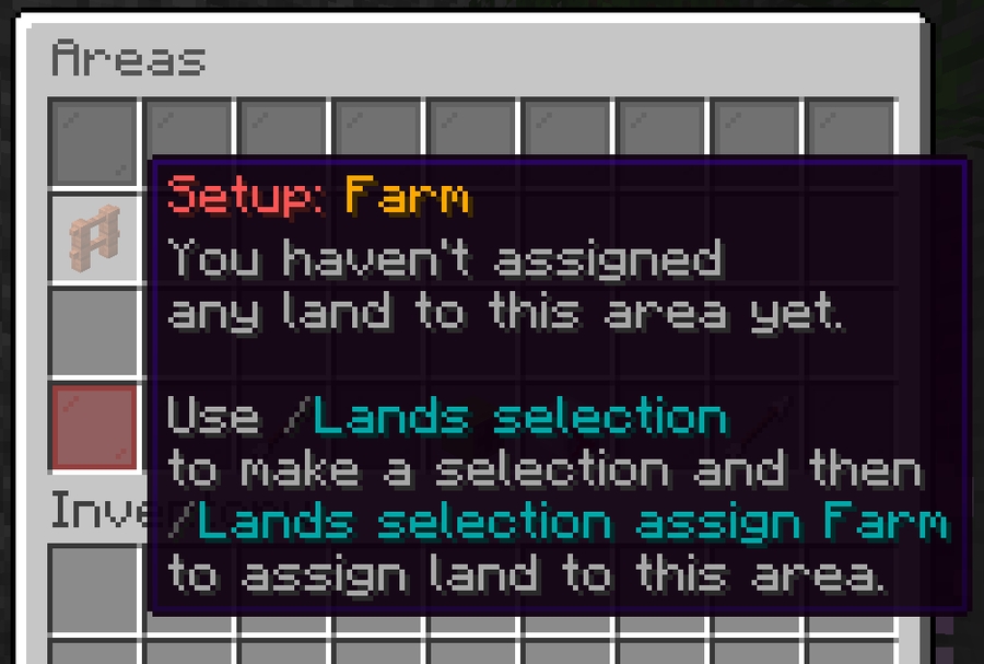 使用 /lands selection 命令并指定长方形区域体对角线的两端点(无需任何工具物品)